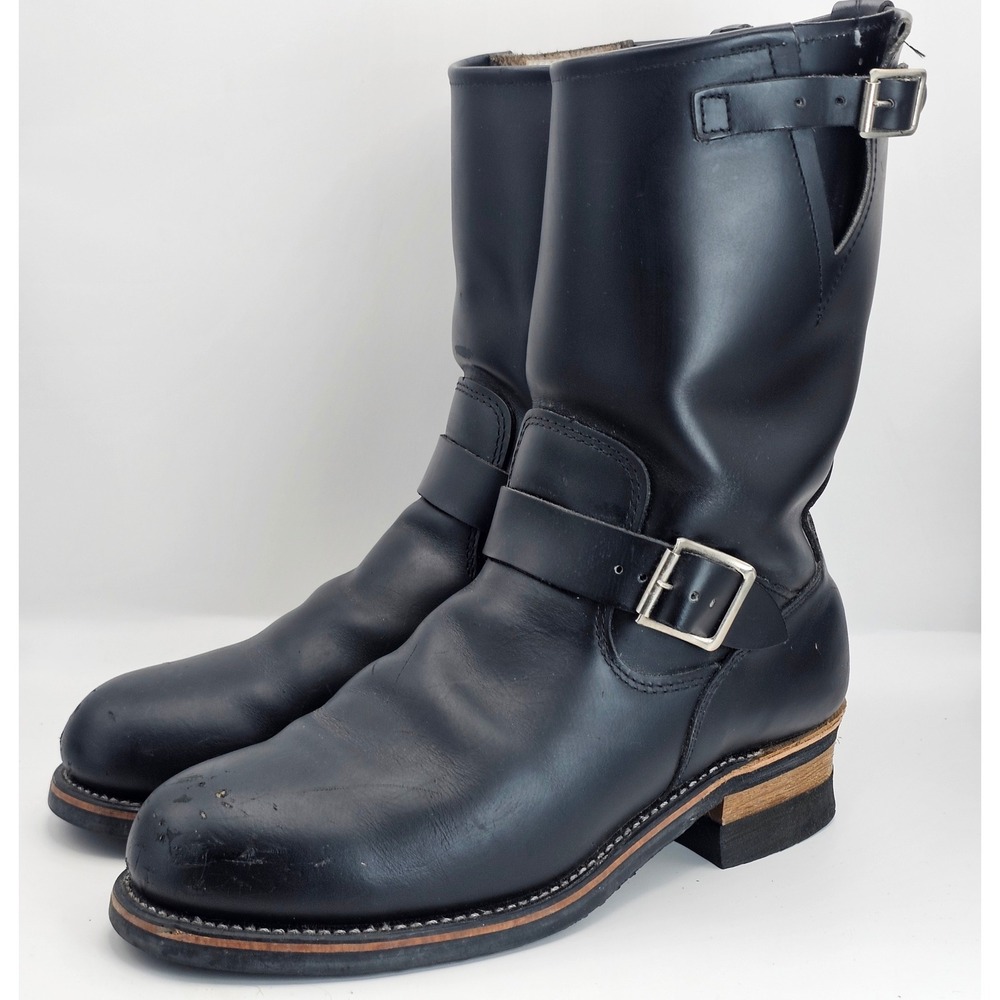 Vintage Work America Engineer Boots Mens 9.5 D Black Leather USA Vibram Biker